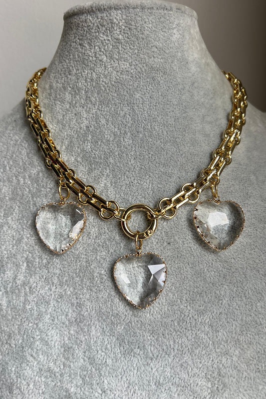 3 CRYSTAL HEART NECKLACE